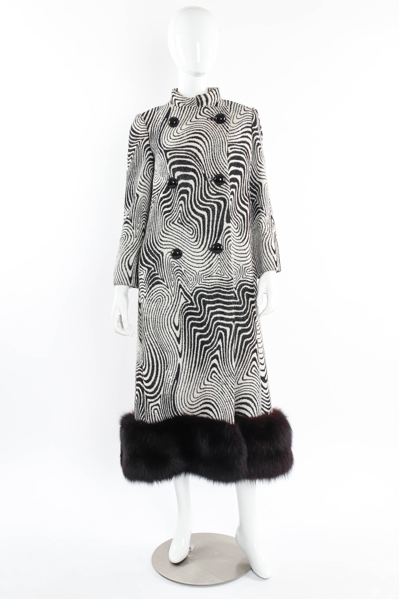 Vintage Pierre Cardin Abstract Ripple Wool Coat & Stole Set mannequin front no stole @ Recess LA