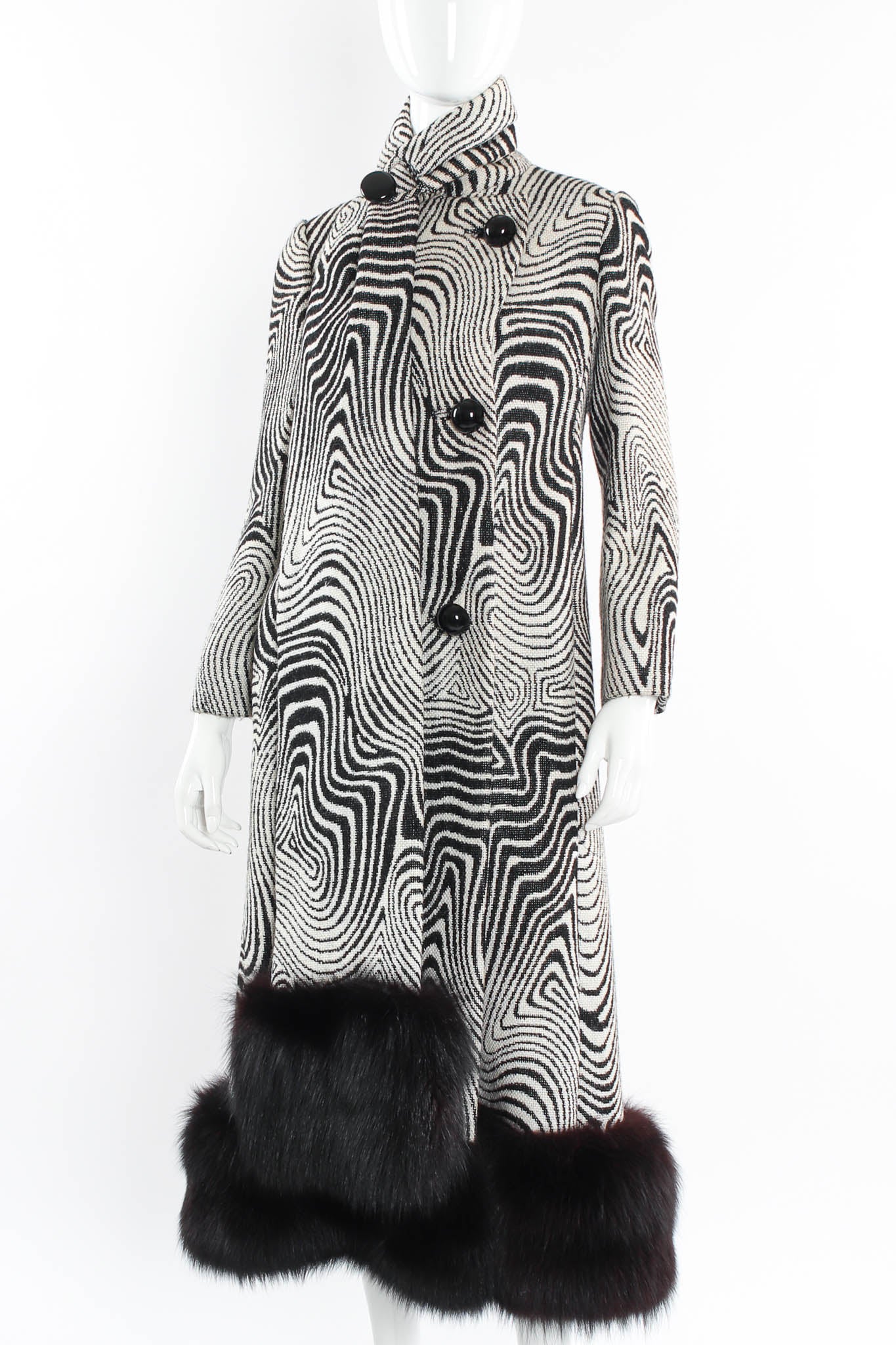 Vintage Pierre Cardin Abstract Moiré Wool Coat & Stole Set mannequin front close @ Recess LA