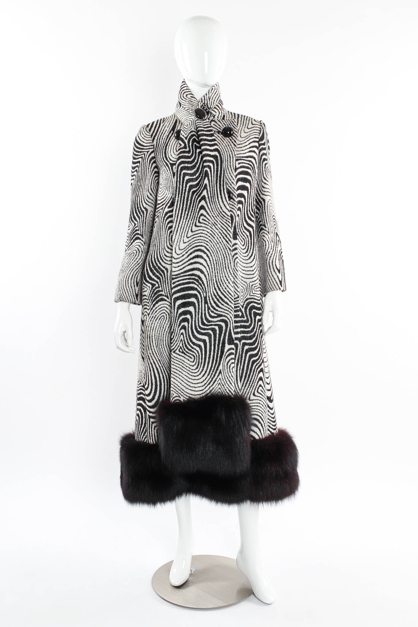 Vintage Pierre Cardin Abstract Moiré Wool Coat & Stole Set mannequin front set @ Recess LA