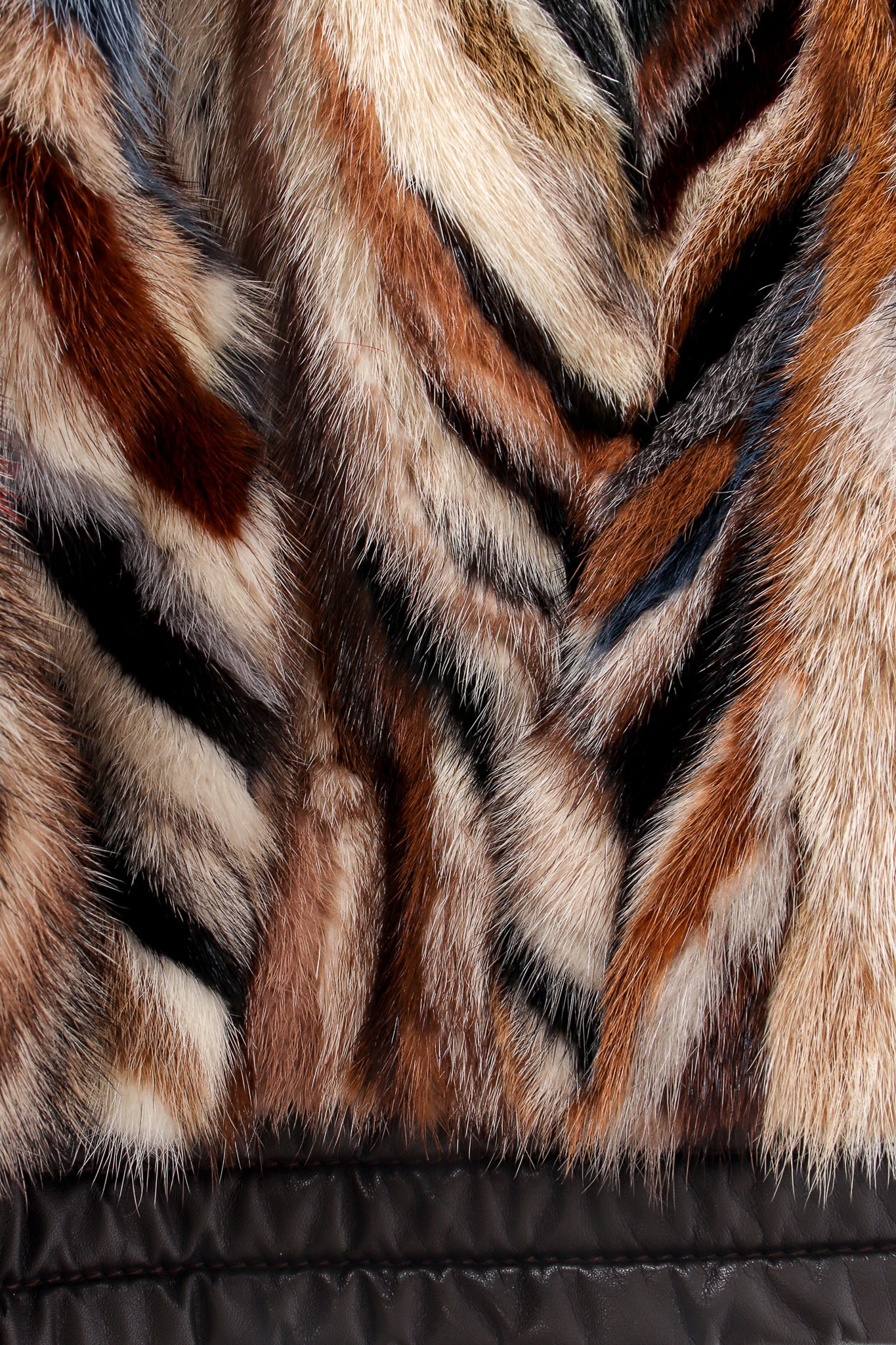 Vintage Pihl Pels Chevron Tiger Stripe Fur Coat waistband at Recess Los Angeles