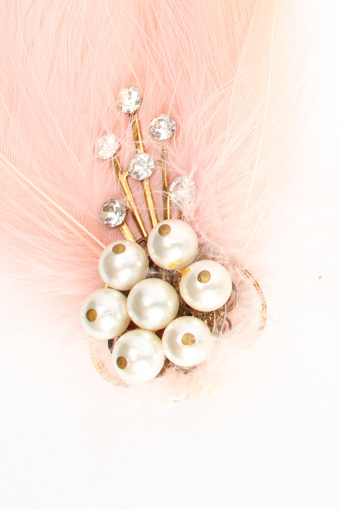 Vintage Pink Swan Feather Earring pearl cluster at Recess Los Angeles