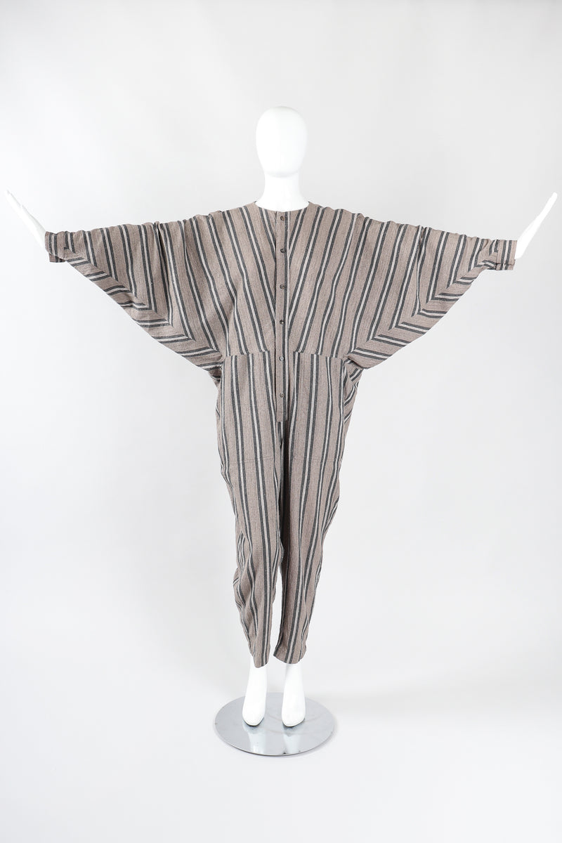 Recess Los Angeles Designer Consignment Vintage Plantation Issey Miyake Striped Cotton Batwing Jumpsuit