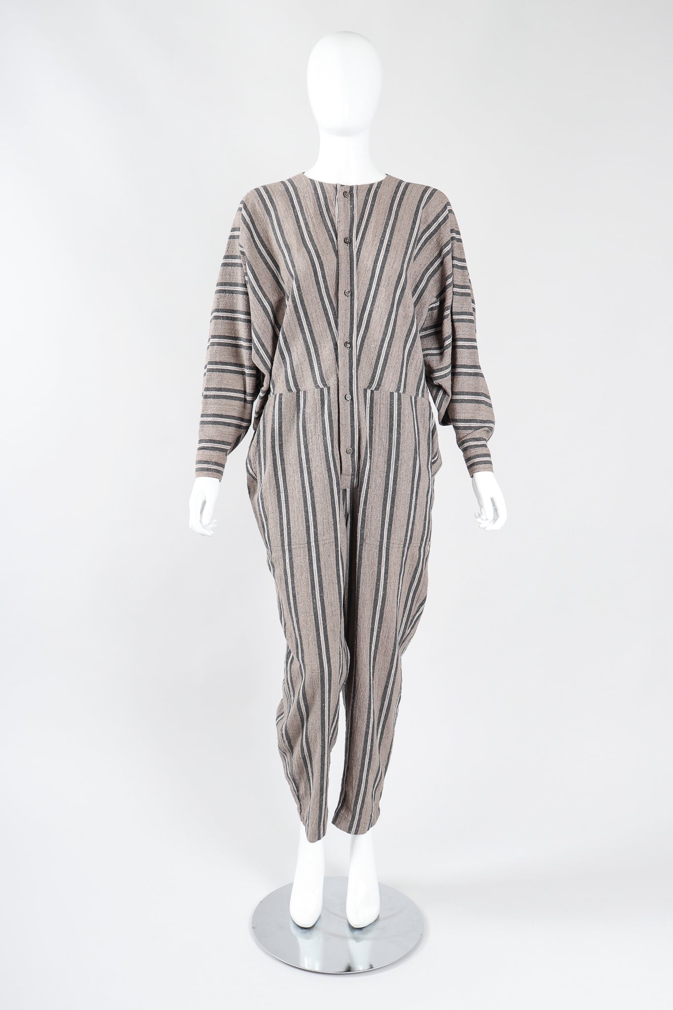 Recess Los Angeles Designer Consignment Vintage Plantation Issey Miyake Striped Cotton Batwing Jumpsuit