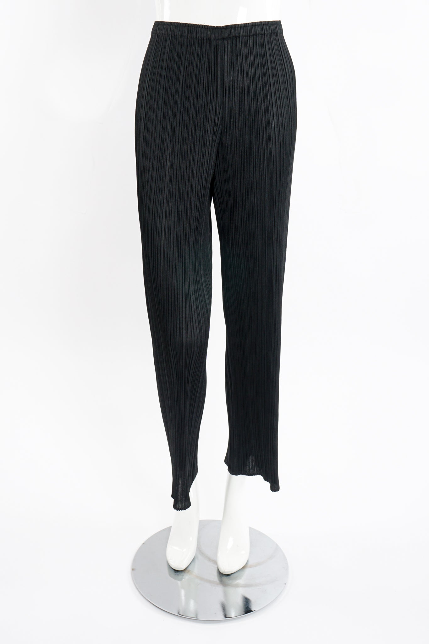Vintage Issey Miyake Pleats Please Black Pleated Ankle Pant on Mannequin front at Recess LA