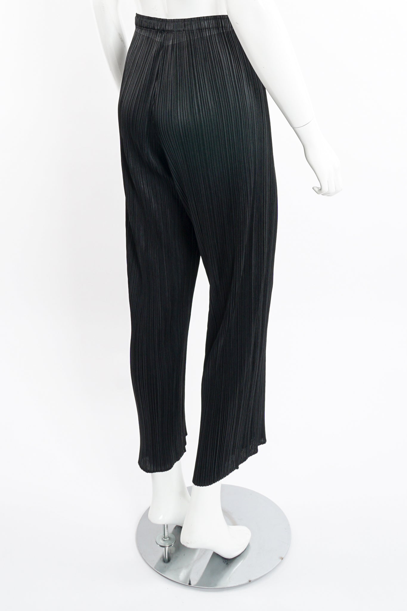 Vintage Issey Miyake Pleats Please Black Pleated Ankle Pant on Mannequin angle back at Recess LA