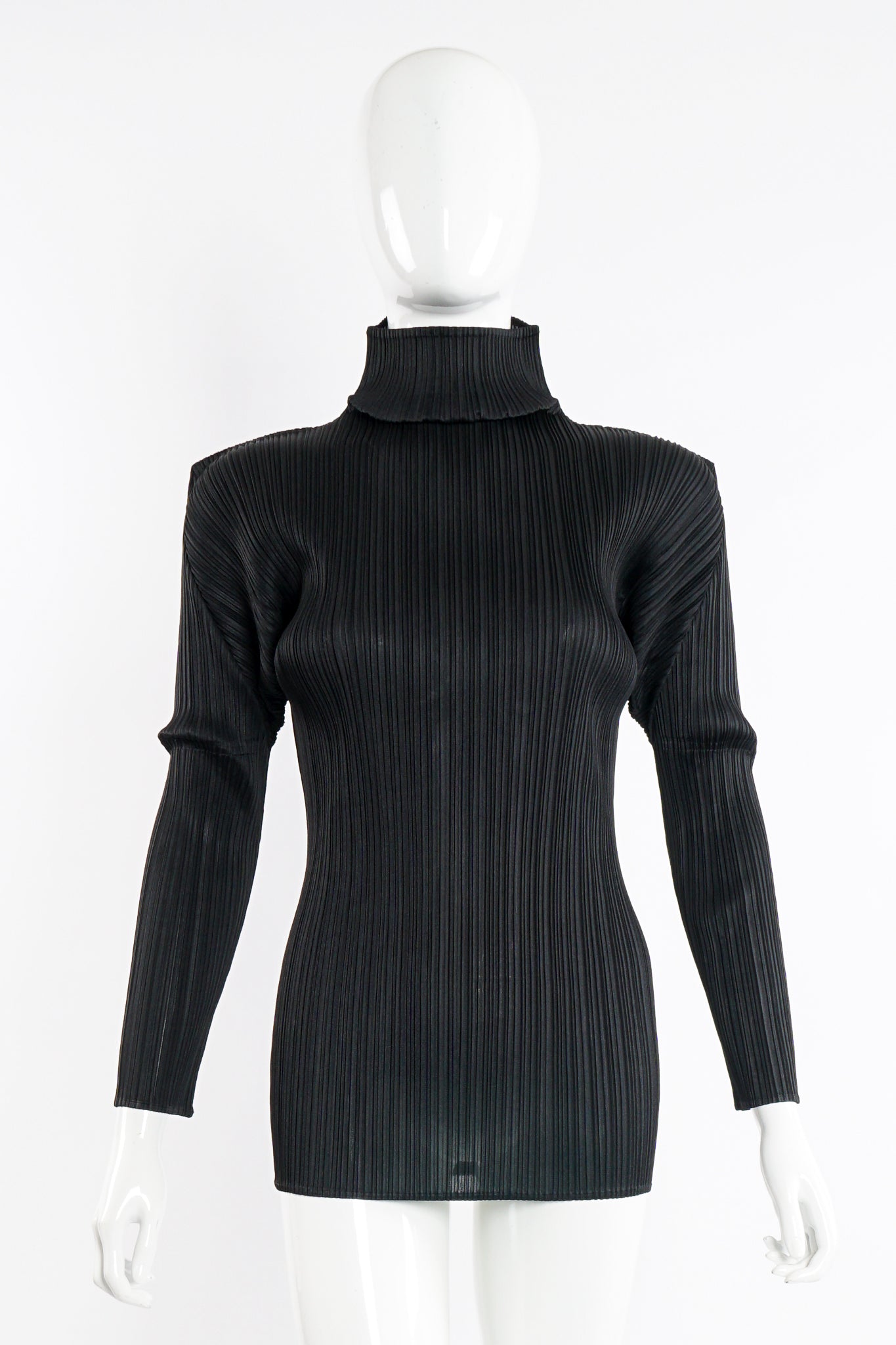 Vintage Issey Miyake Pleats Please Pleated Turtleneck Top on Mannequin front at Recess Los Angeles