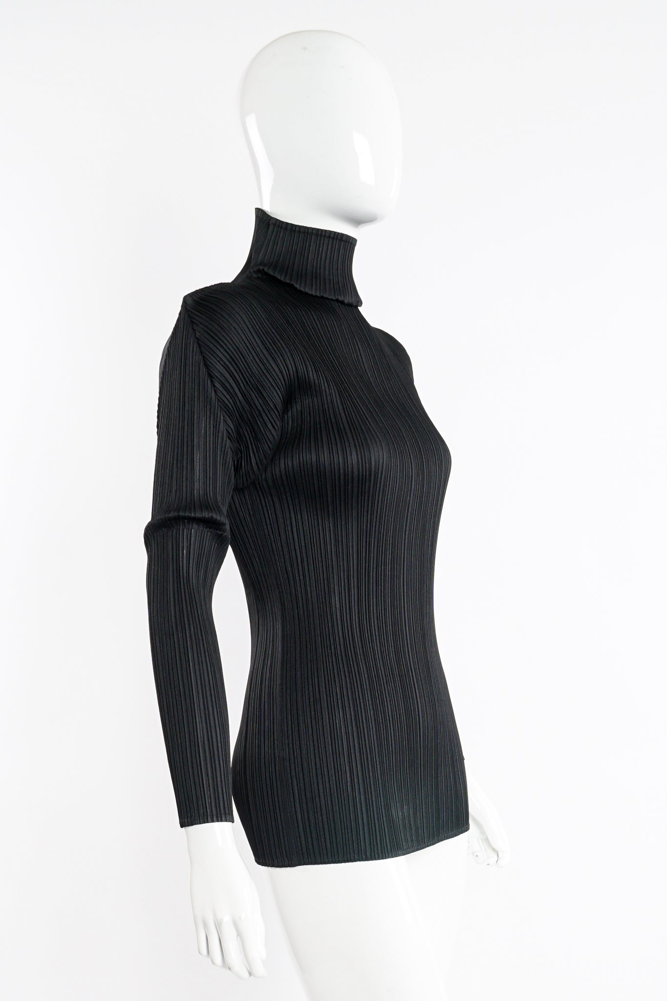 Vintage Issey Miyake Pleats Please Pleated Turtleneck Top on Mannequin side at Recess Los Angeles
