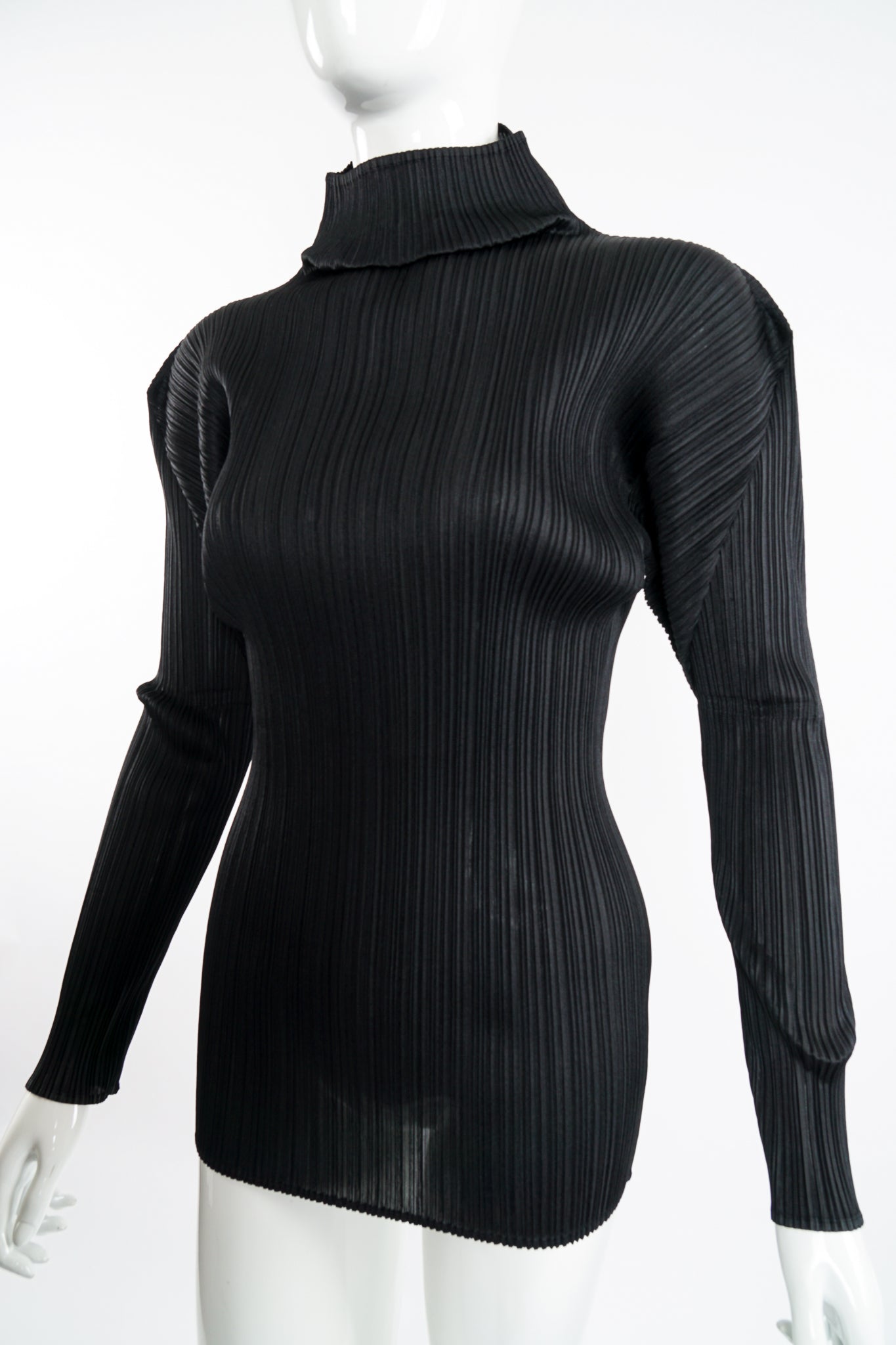 Vintage Issey Miyake Pleats Please Pleated Turtleneck Top on Mannequin angle at Recess Los Angeles