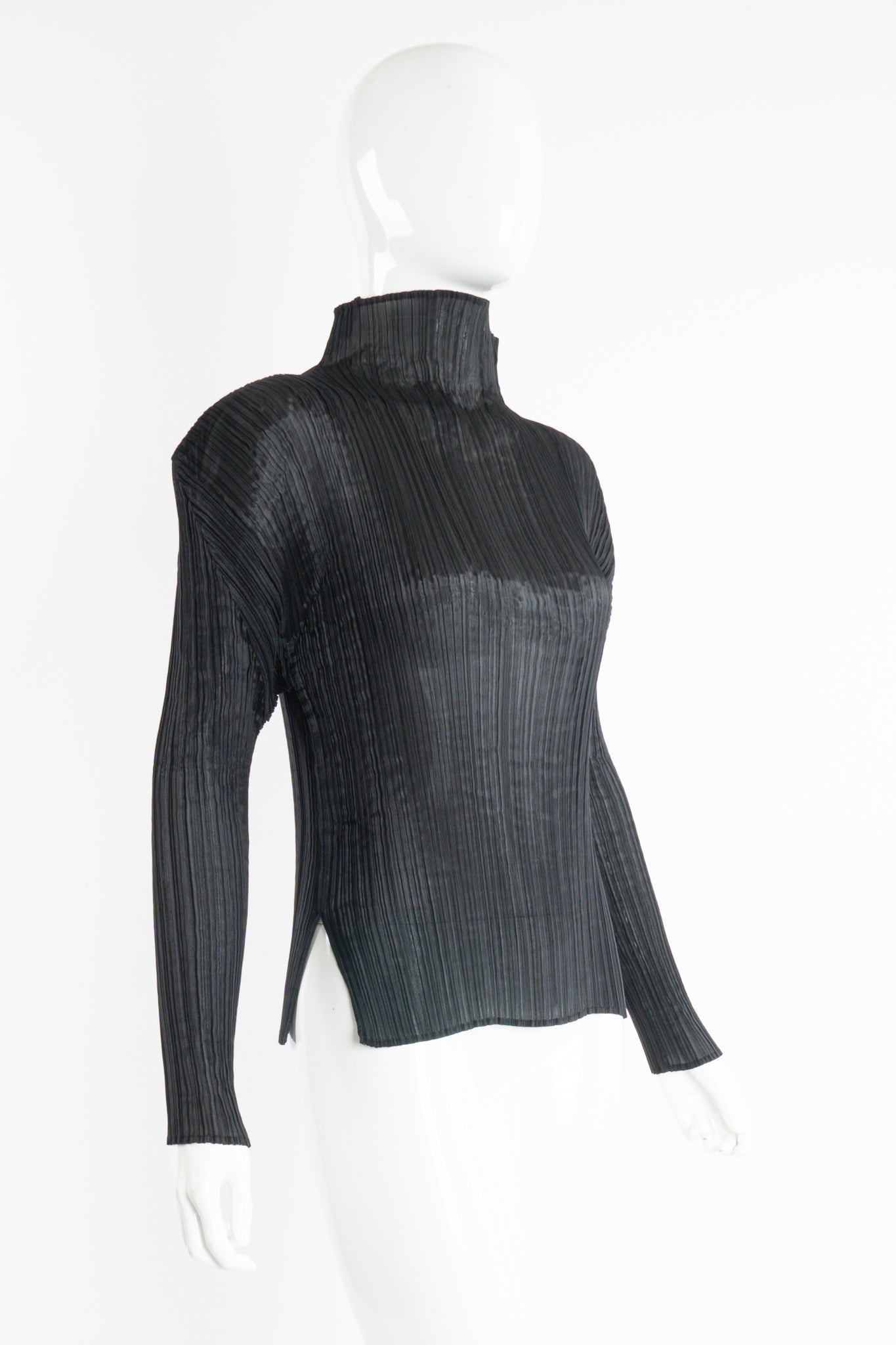 Vintage Issey Miyake Pleats Please Sheer Pleated Mockneck Top on Mannequin angle at Recess LA