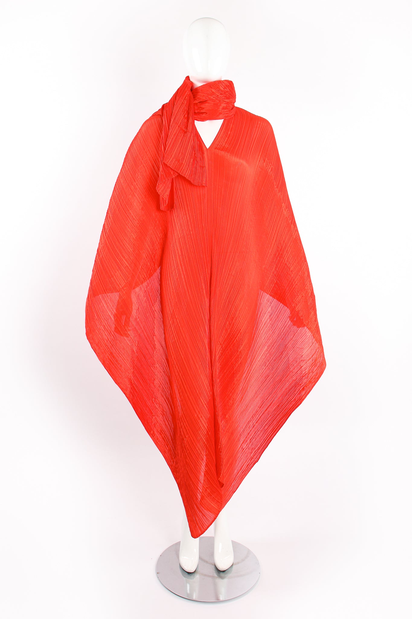 Vintage Pleats Please Issey Miyake Multi-Wrap Cape Poncho Caftan on Mannequin side at Recess LA
