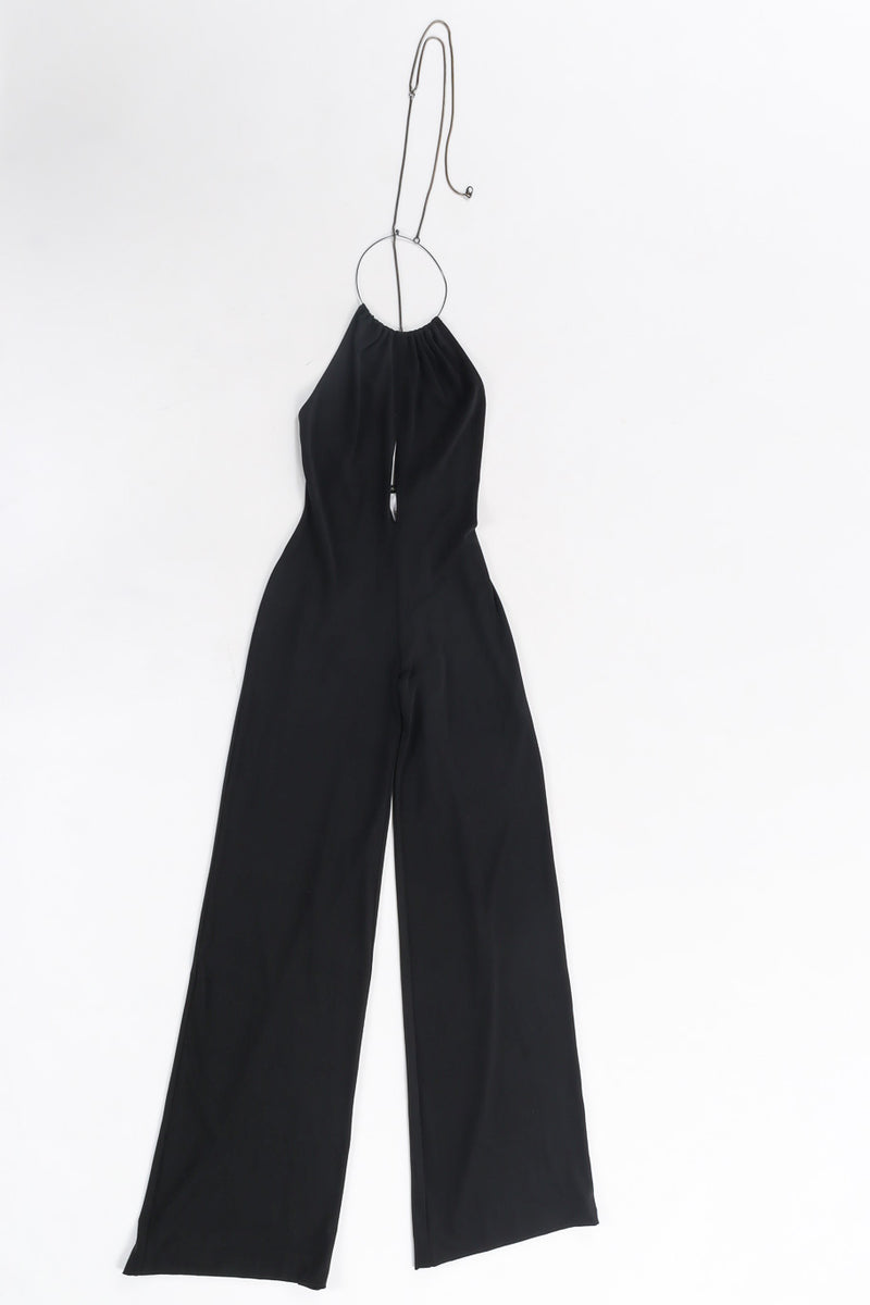 Black lycra backless halter jumpsuit with y-chain belt detail by Plein Sud front flat lay @recessla