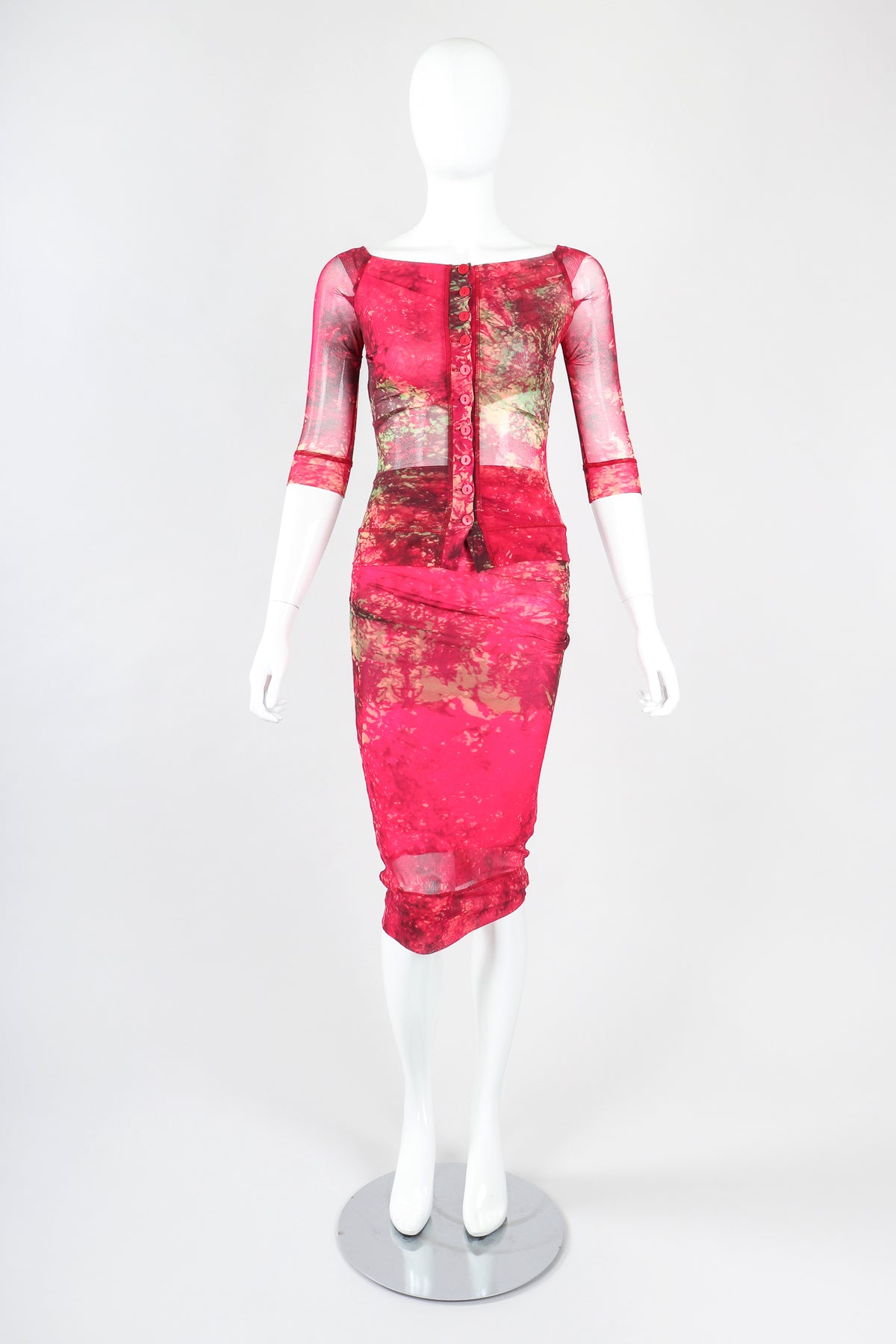 open lace back dress Vintage Plein Sud Bodycon Sheer Mesh Top & Skirt Set Outfit Ensemble –  Recess