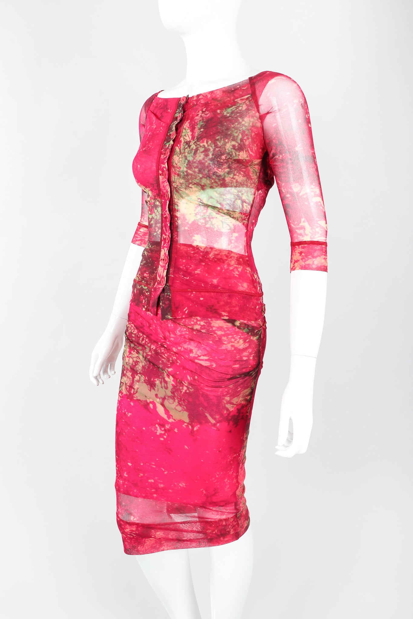Recess Designer Consignment Vintage Plein Sud Bodycon Sheer Mesh Top & Skirt Set Outfit Ensemble Los Angeles Resale