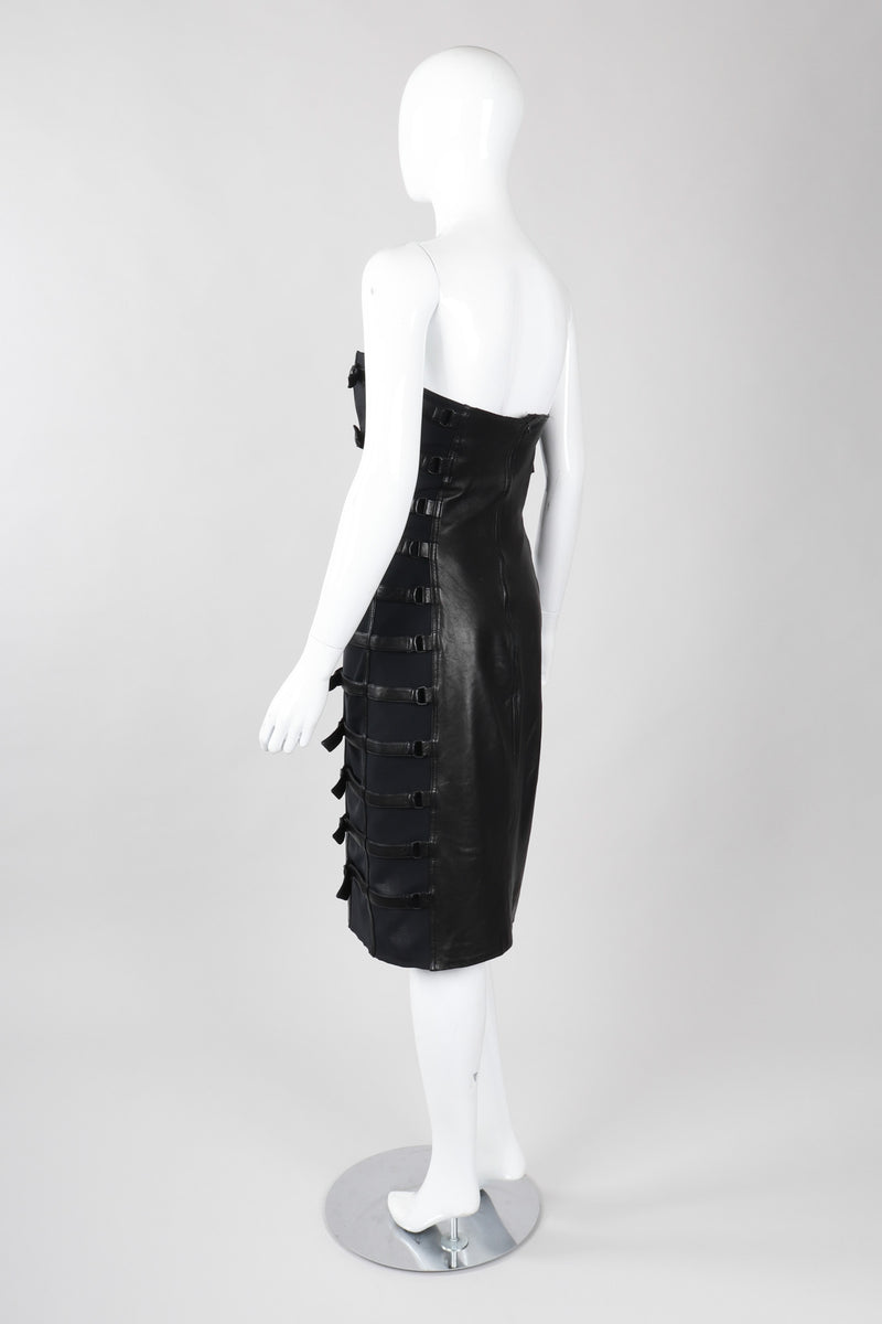 black leather tube dress Vintage Plein Sud Strapless Leather Buckle Bondage Dress – Recess