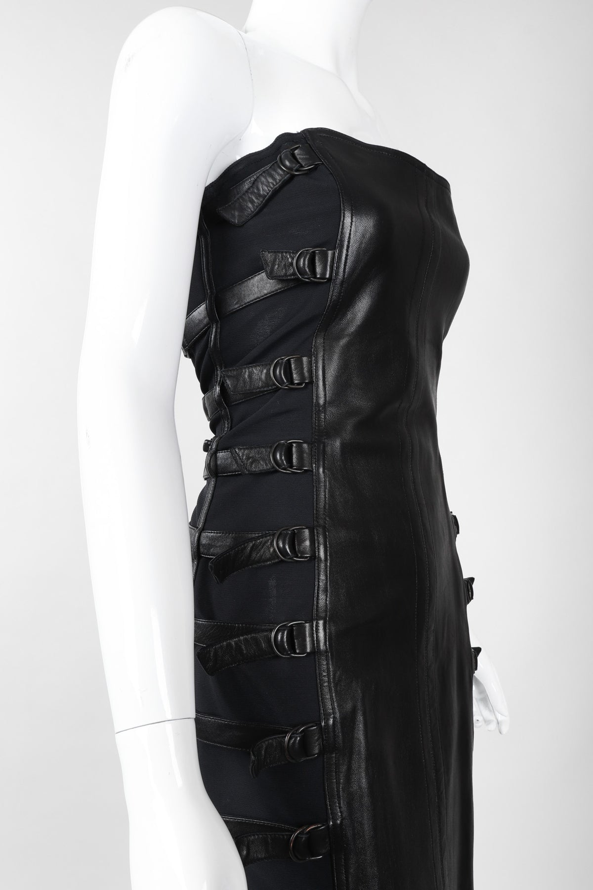 Vintage Plein Sud Strapless Leather Buckle Bondage Dress Recess Vintage Plein Sud Strapless Leather Buckle Bondage Dress Recess