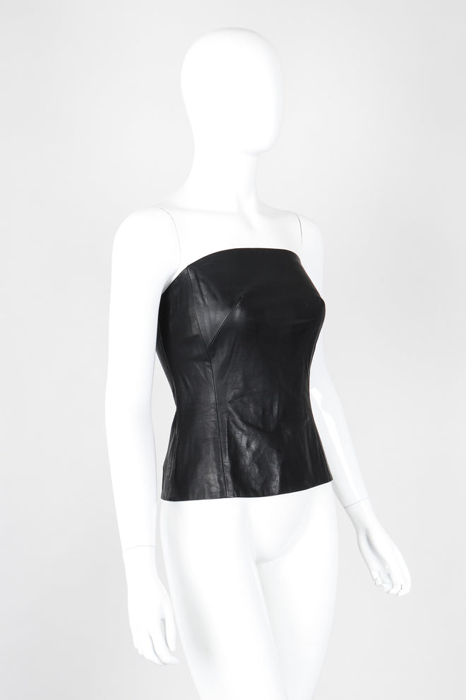 Recess Los Angeles Vintage Plein Sud 90s Strapless Leather Bustier Corset Tube Top