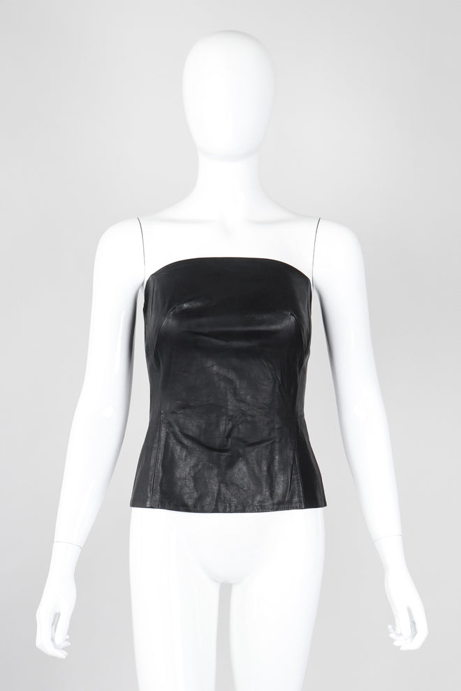 Recess Los Angeles Vintage Plein Sud 90s Strapless Leather Bustier Corset Tube Top