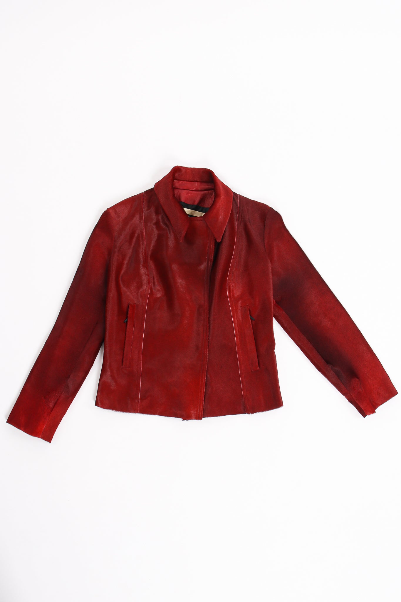 Vintage Plein Sud Blood red Pony Hair Moto Jacket flat at Recess Los Angeles