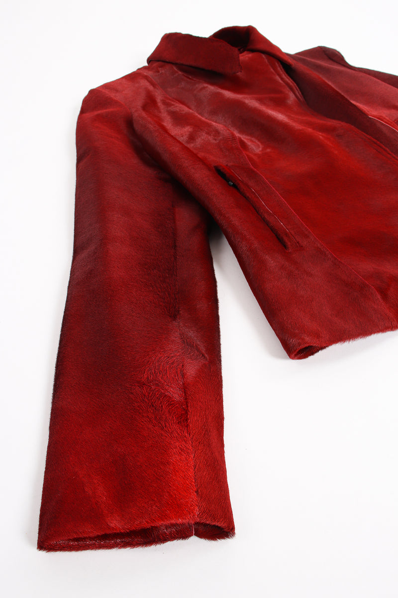 Vintage Plein Sud Blood red Pony Hair Moto Jacket texture at Recess Los Angeles
