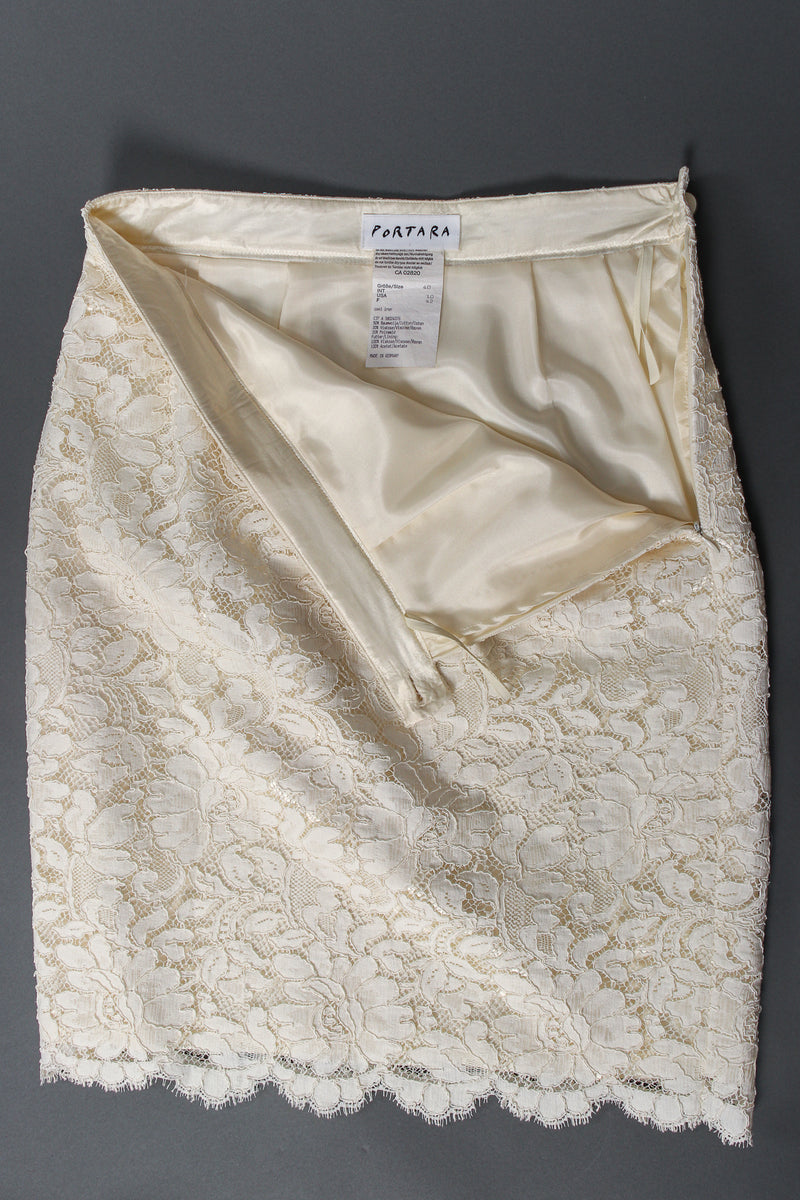 Vintage Portara Alençon Lace Pencil Skirt flat lining at Recess Los Angeles
