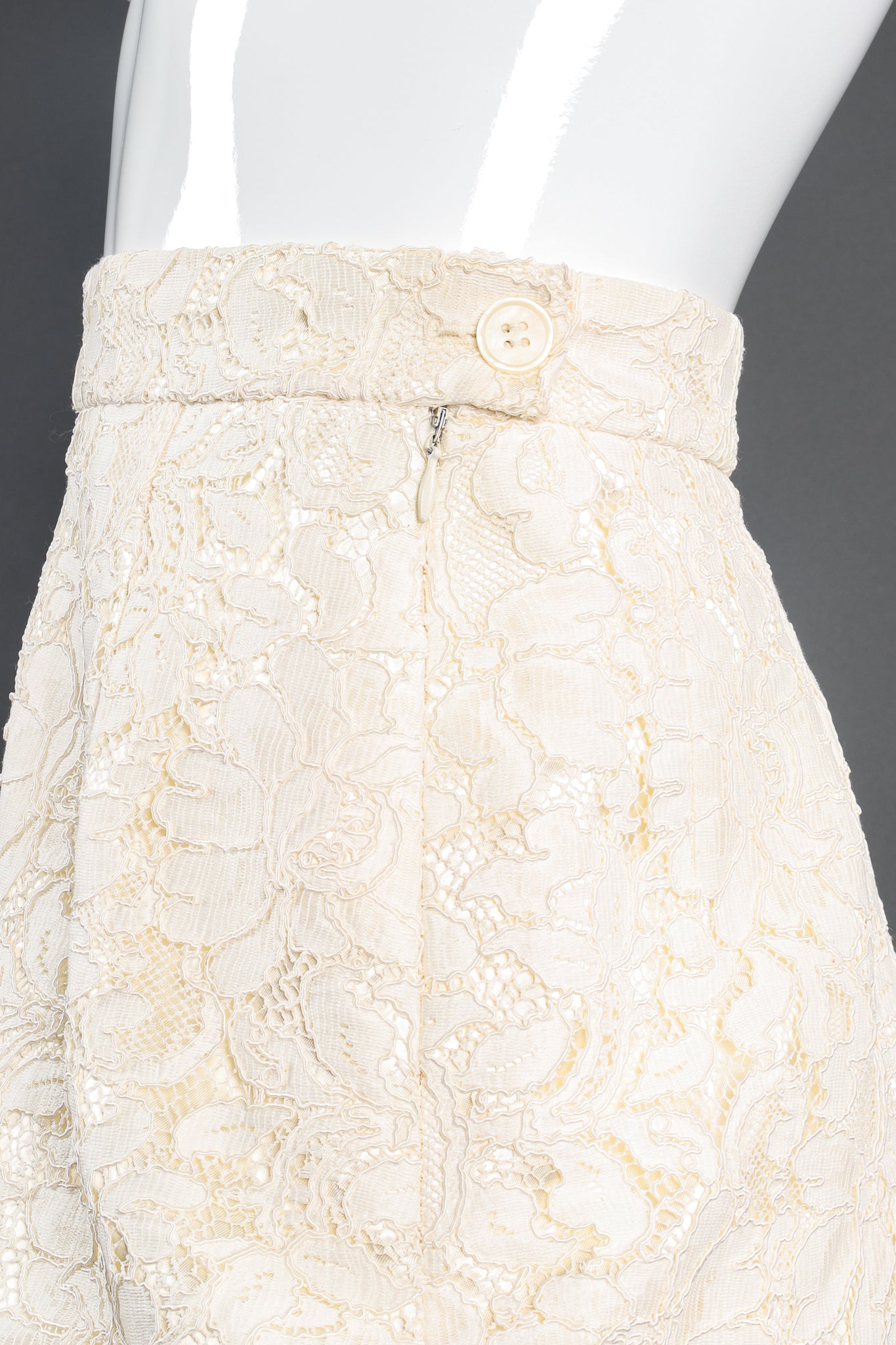Vintage Portara Alençon Lace Pencil Skirt on mannequin zipper at Recess Los Angeles