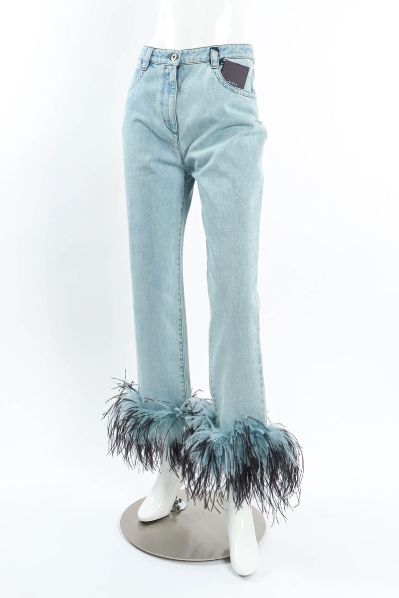 2017 Prada S/S Ostrich Feather Denim Pant mannequin angle @ Recess Los Angeles
