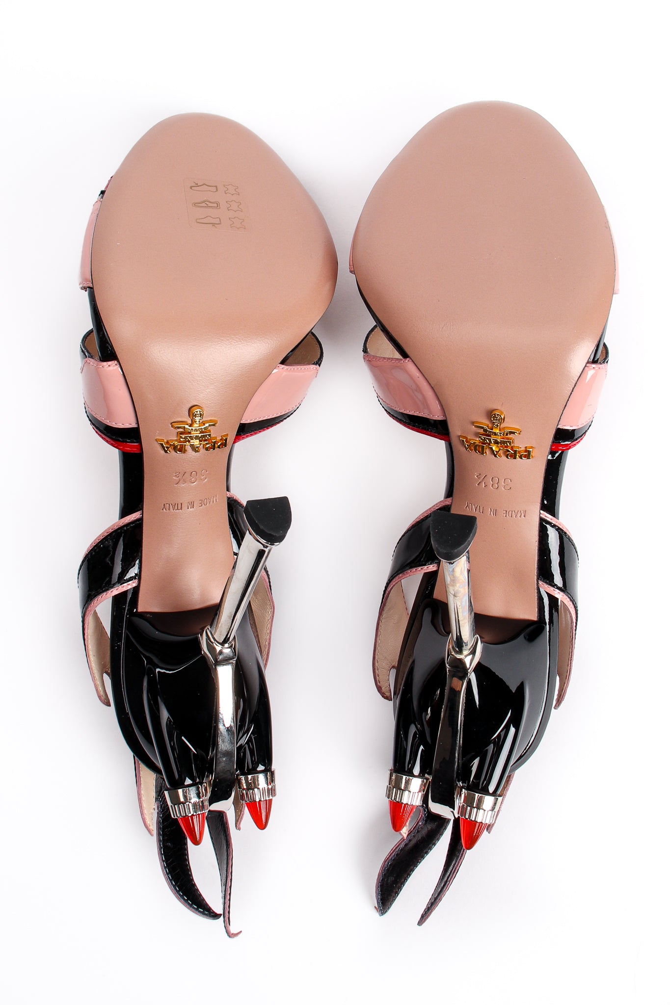 Vintage Prada SS 2012 Jeweled Patent Leather Tail Light Flame Sandal sole at Recess Los Angeles