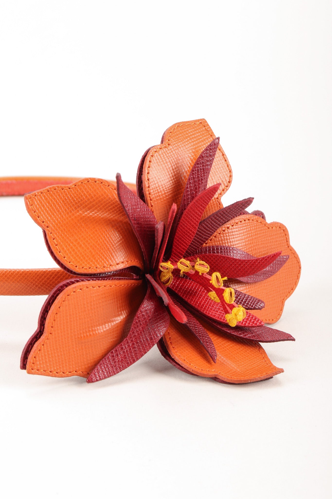Recess Los Angeles Vintage Prada Saffiano Leather Hibiscus Headband