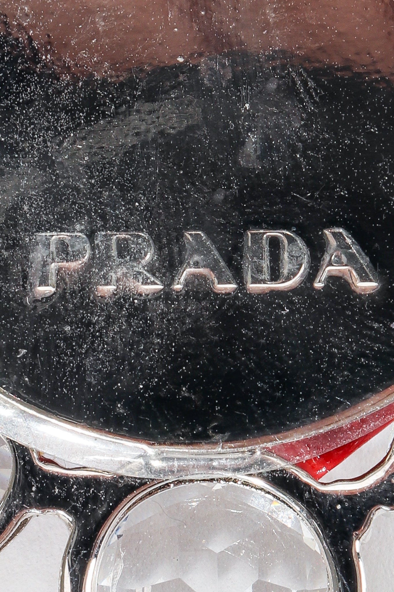 Vintage Prada Crystal Resin Rose Bib Necklace signature stamp