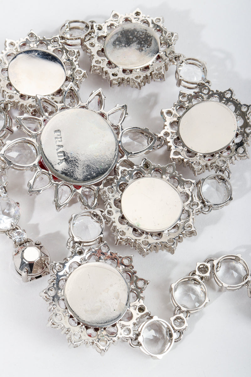 Vintage Prada Crystal Resin Rose Bib Necklace SS 2012 stickers on back