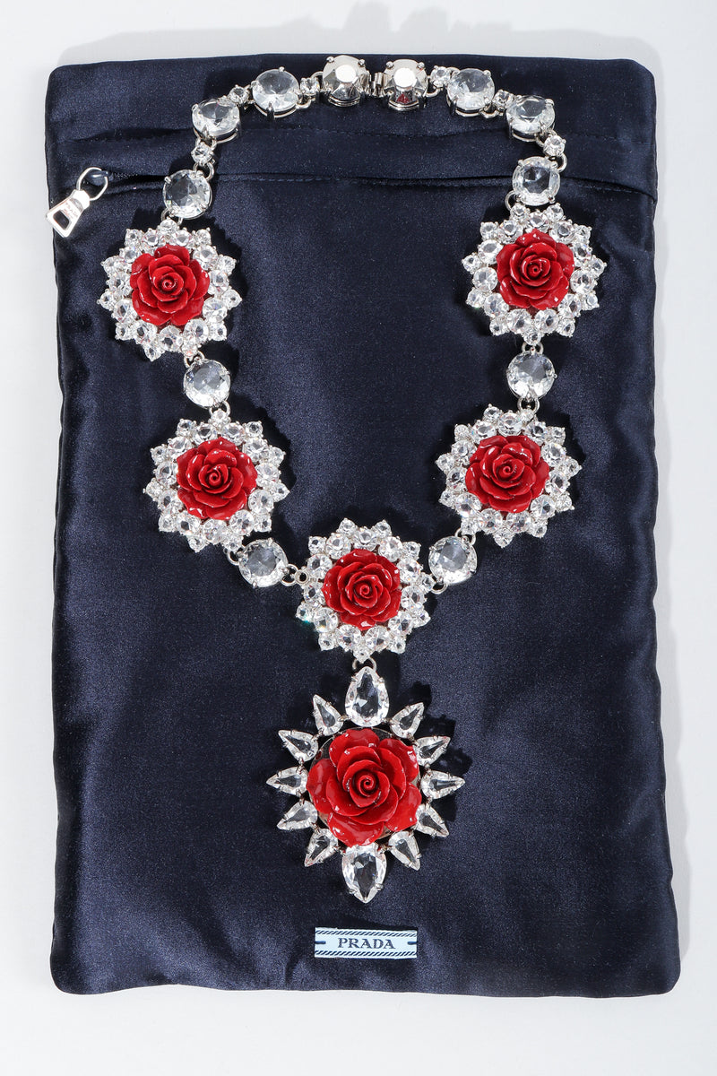 Vintage Prada Crystal Resin Rose Bib Necklace SS 2012 with dustbag at Recess