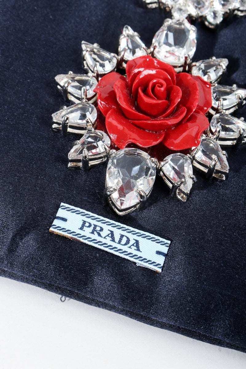 Vintage Prada Crystal Resin Rose Bib Necklace SS 2012 label dustbag