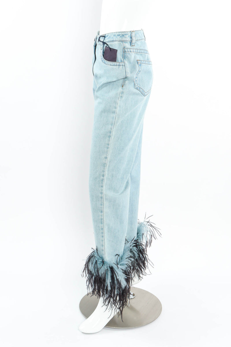 2017 Prada S/S Ostrich Feather Denim Pant mannequin side @ Recess Los Angeles