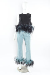 Prada 2017 S/S Ostrich Feather Top & Denim Pant Set mannequin front @ Recess Los Angeles