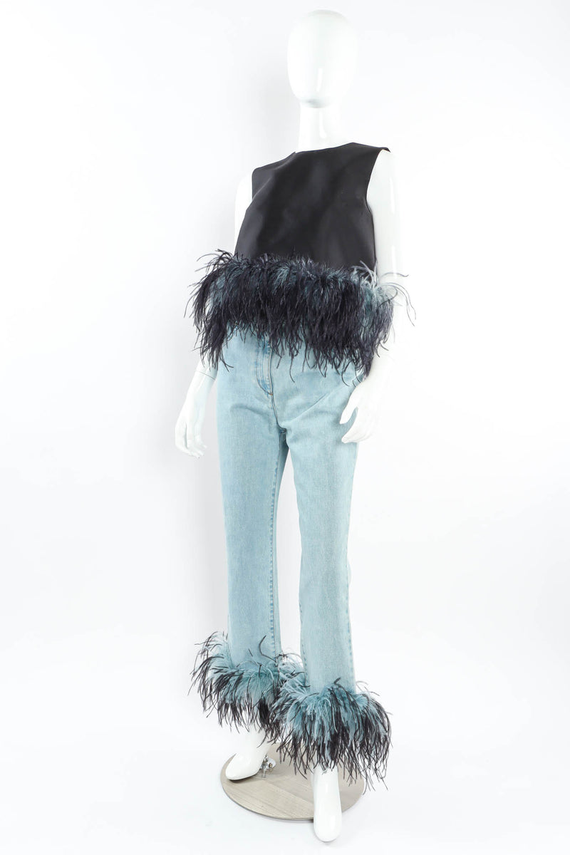 Prada 2017 S/S Ostrich Feather Top & Denim Pant Set mannequin angle @ Recess Los Angeles