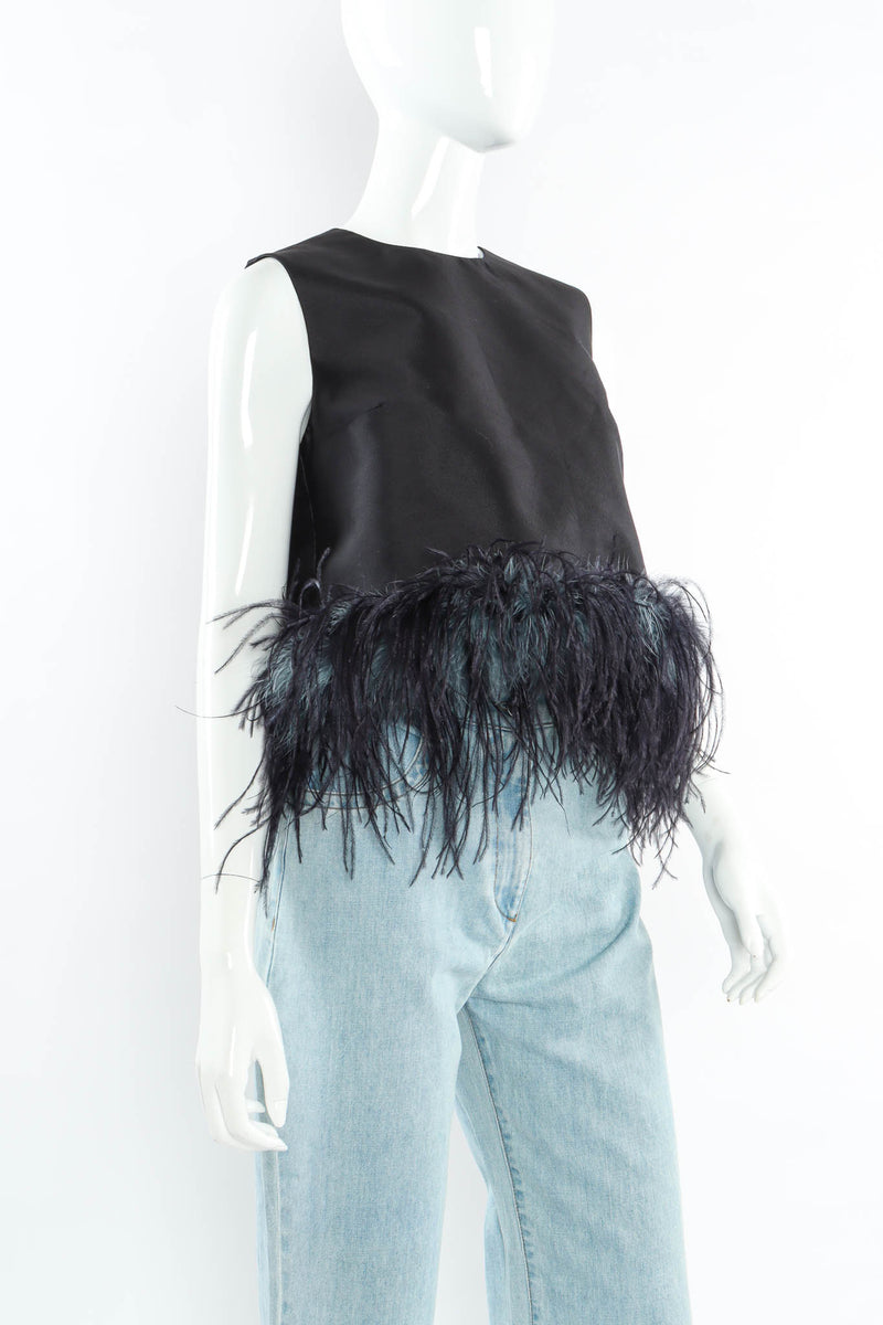 2017 Prada S/S Ostrich Feather Top mannequin angle with jeans @ Recess Los Angeles