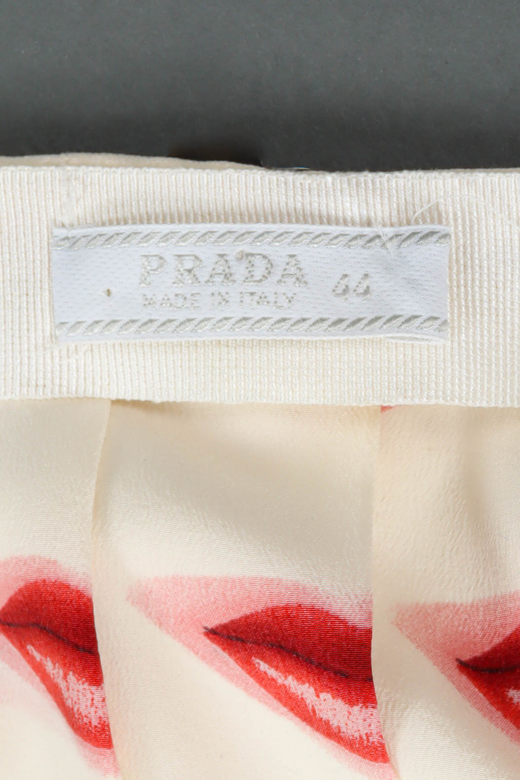 Vintage Prada Lip Service Print Skirt button tag @ Recess Los Angeles