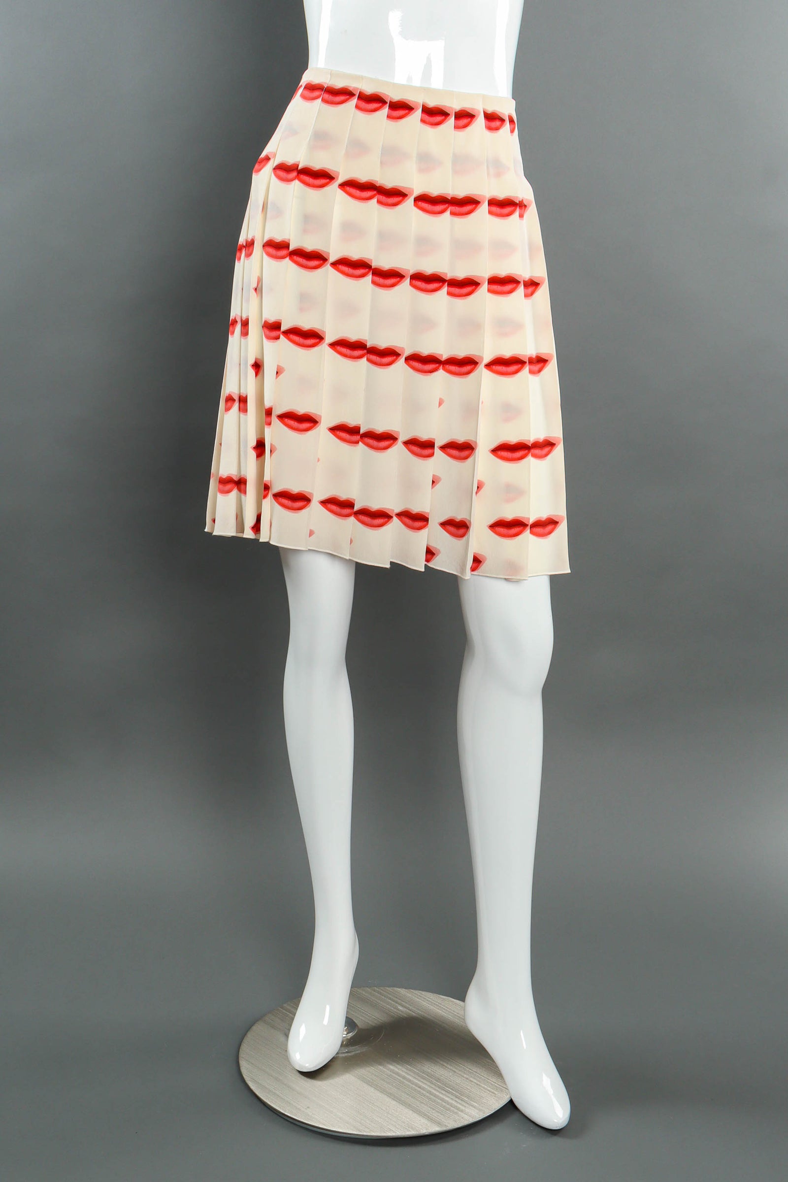 PRADAプラダ　スカート　リッププリント　唇　ウエストリボン Pradapleatedlipprintskirt-
