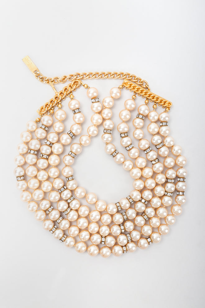 Recess Vintage Prince Kamy Yar 5-Strand Faux Pearl Necklace on Flat Lay Grey Background