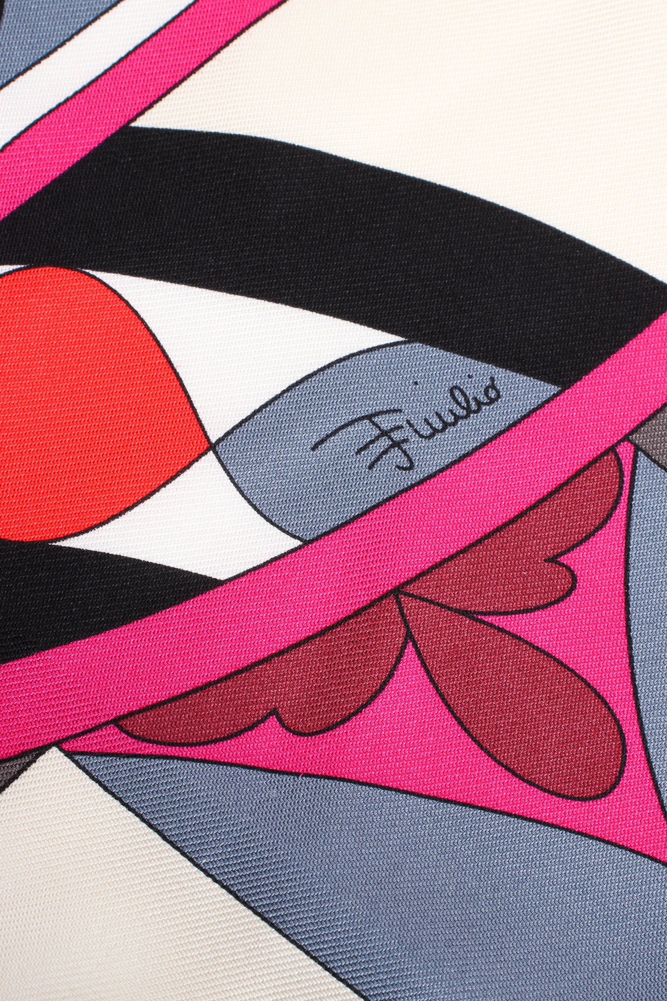 Vintage Emilio Pucci Fuchsia Geometric Phoenix Print Silk Scarf signature at Recess Los Angeles