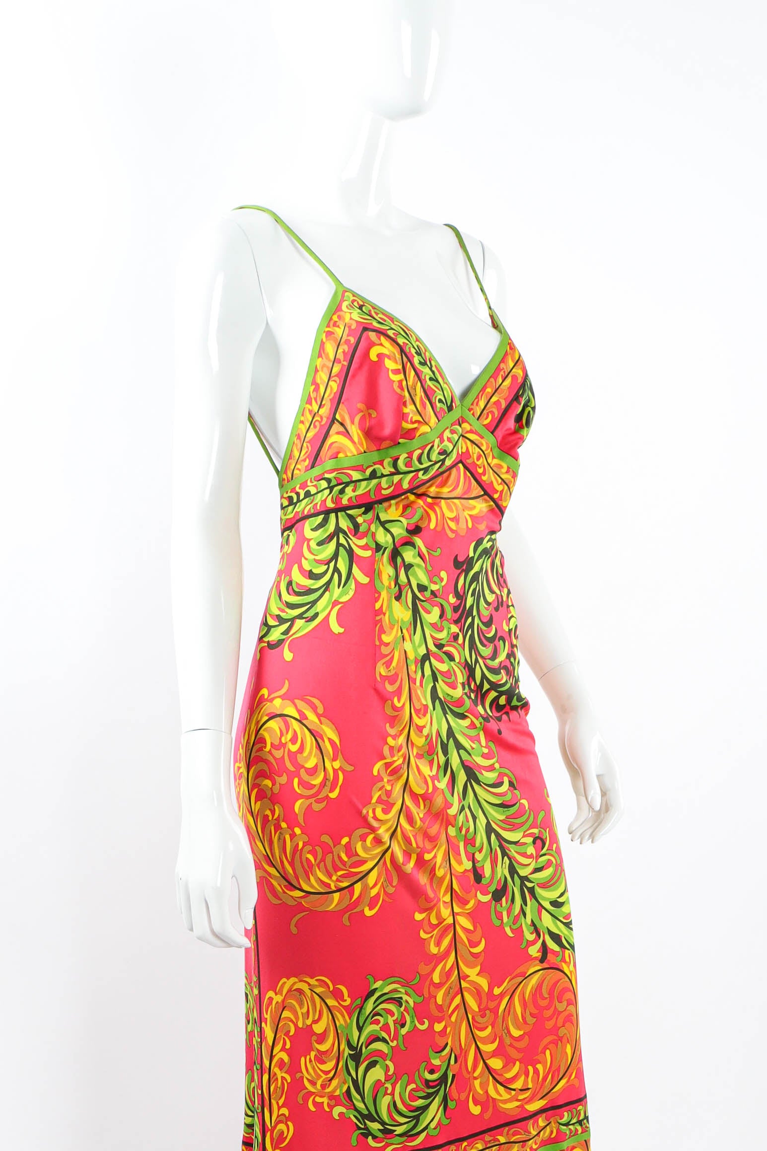 Vintage Emilio Pucci Tropical Halter Tie Dress on mannequin front strap straight hook @ Recess LA