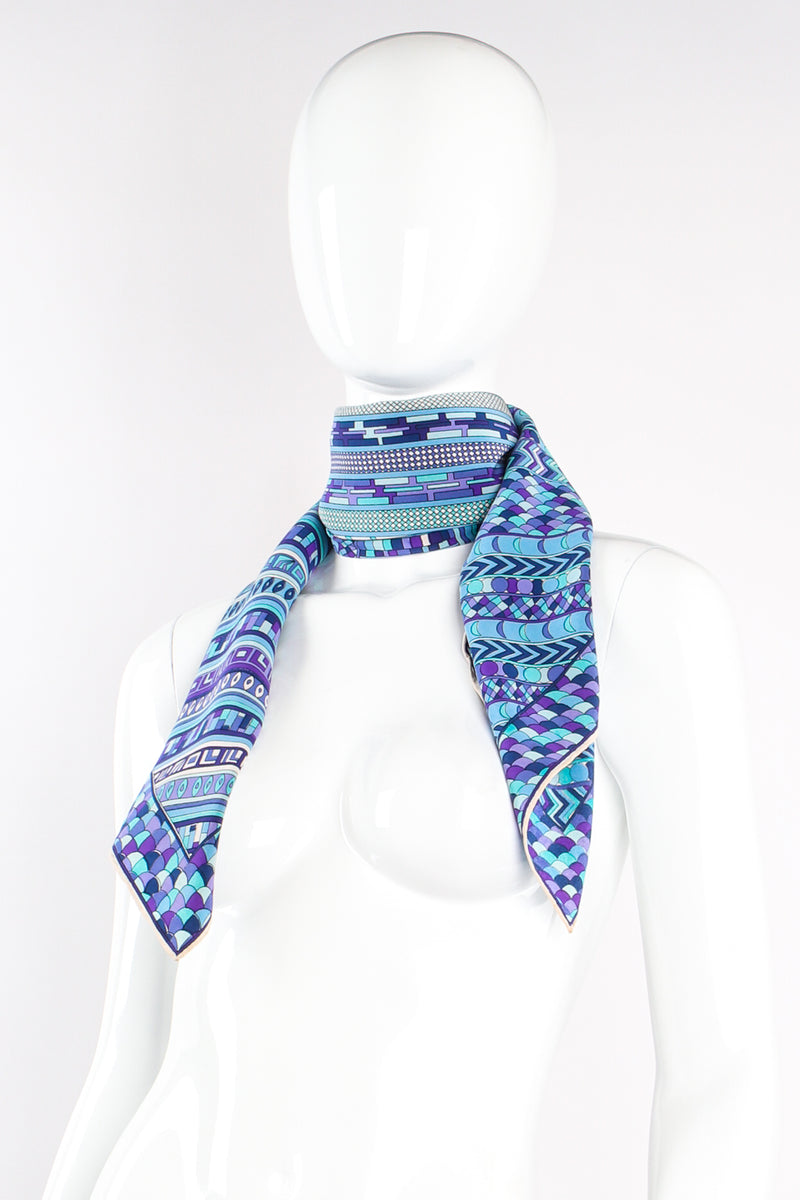 Vintage Pucci Mixed Geometric Print Silk Scarf on mannequin at Recess Los Angeles