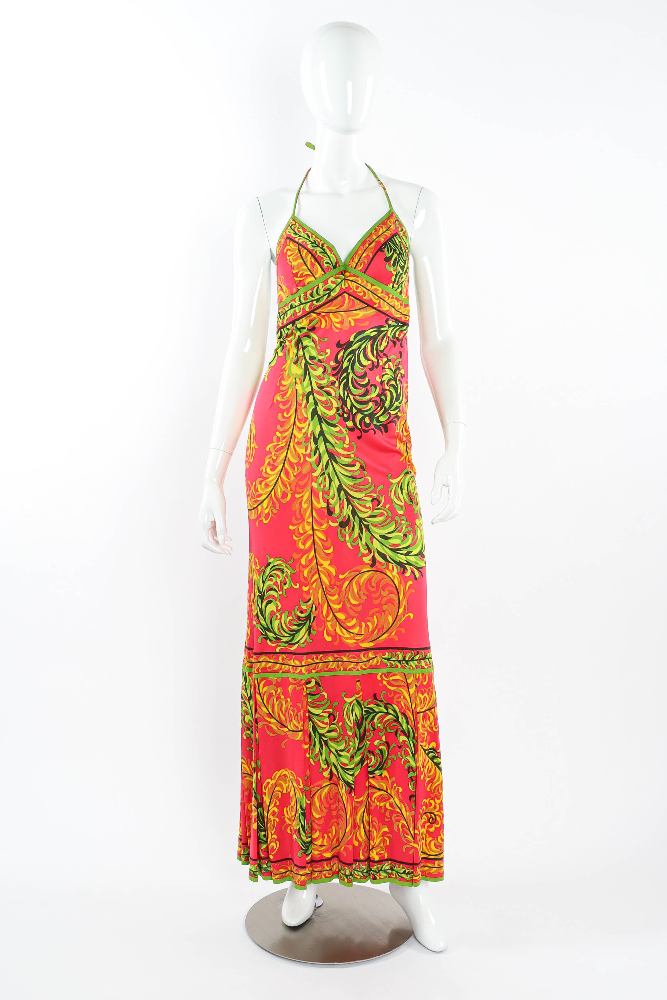 Vintage Emilio Pucci Tropical Halter Tie Dress on mannequin front @ Recess LA