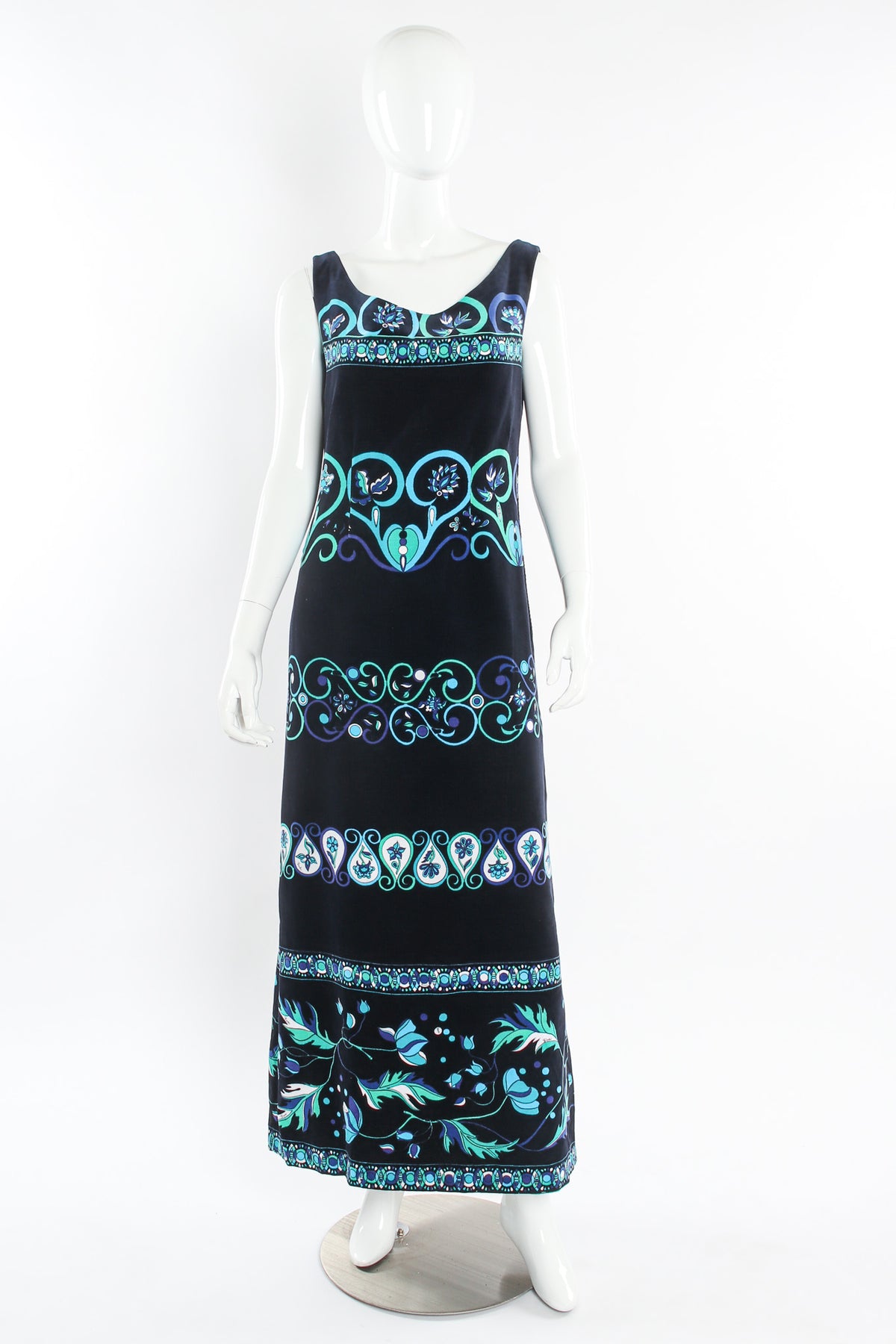pucci vintage dress Vintage Pucci for Saks 1970s Geo Leaf Floral Velvet Dress – Recess