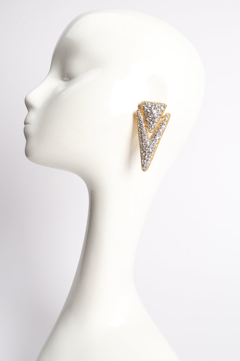 Vintage Pointed Spear Rhinestone Earrings on mannequin at Recess Los Angeles
