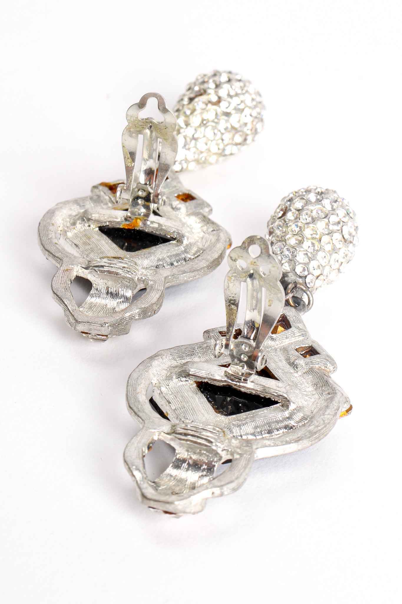 Vintage Beveled Crystal and Rhinestone Teardrop Earrings clipback at Recess Los Angeles