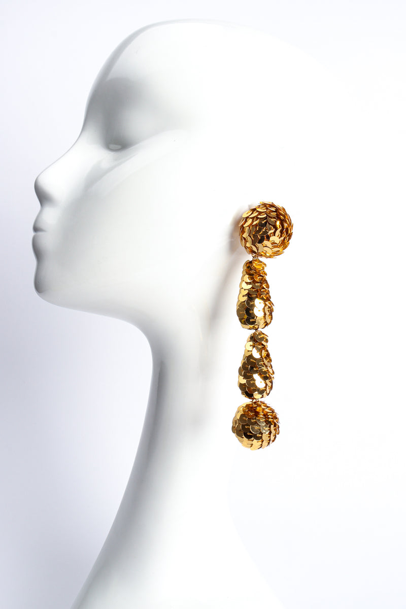 Vintage Rada Accessori XL Sequin Ball Drop Earrings on mannequin at Recess Los Angeles