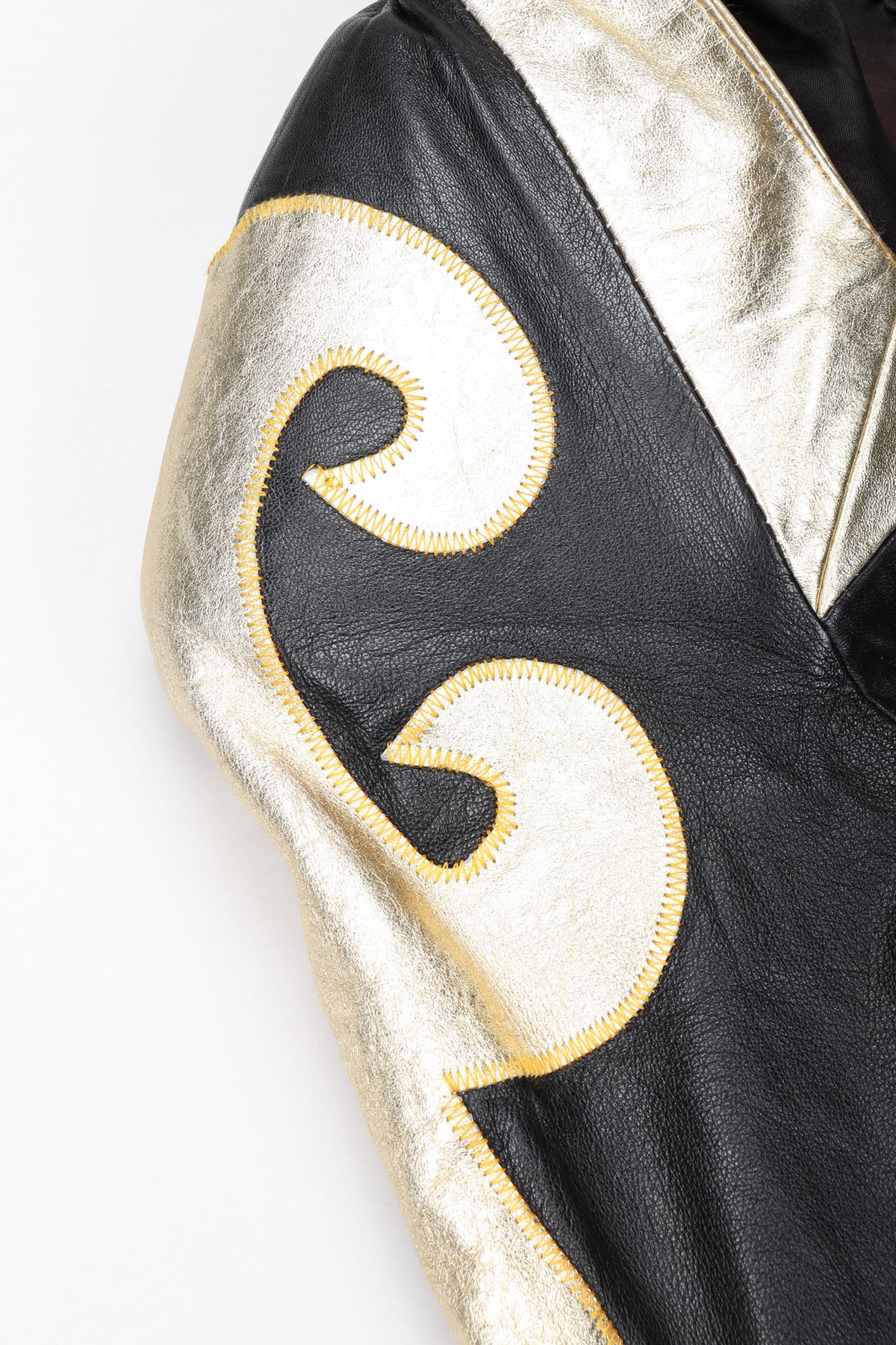 Vintage Rafaell Metallic Flourish Gold Lamé Leather Jacket 90s 
