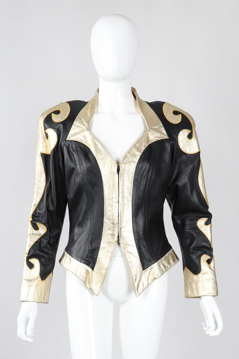 Recess Los Angeles Vintage Rafaell Metallic Flourish Gold Lamé Leather Jacket 90s