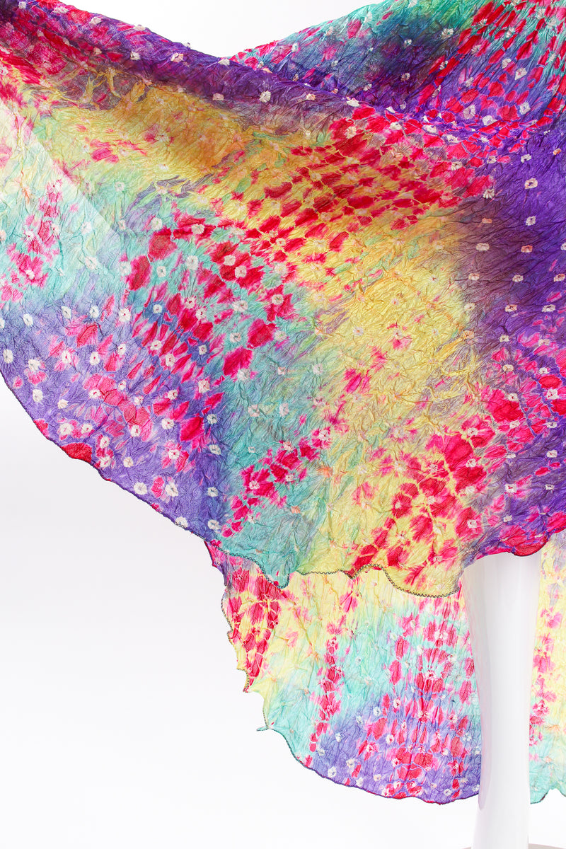 Vintage Raksha Rainbow Silk Bandhani Tie Dye Caftan on Mannequin skirt at Recess Los Angeles